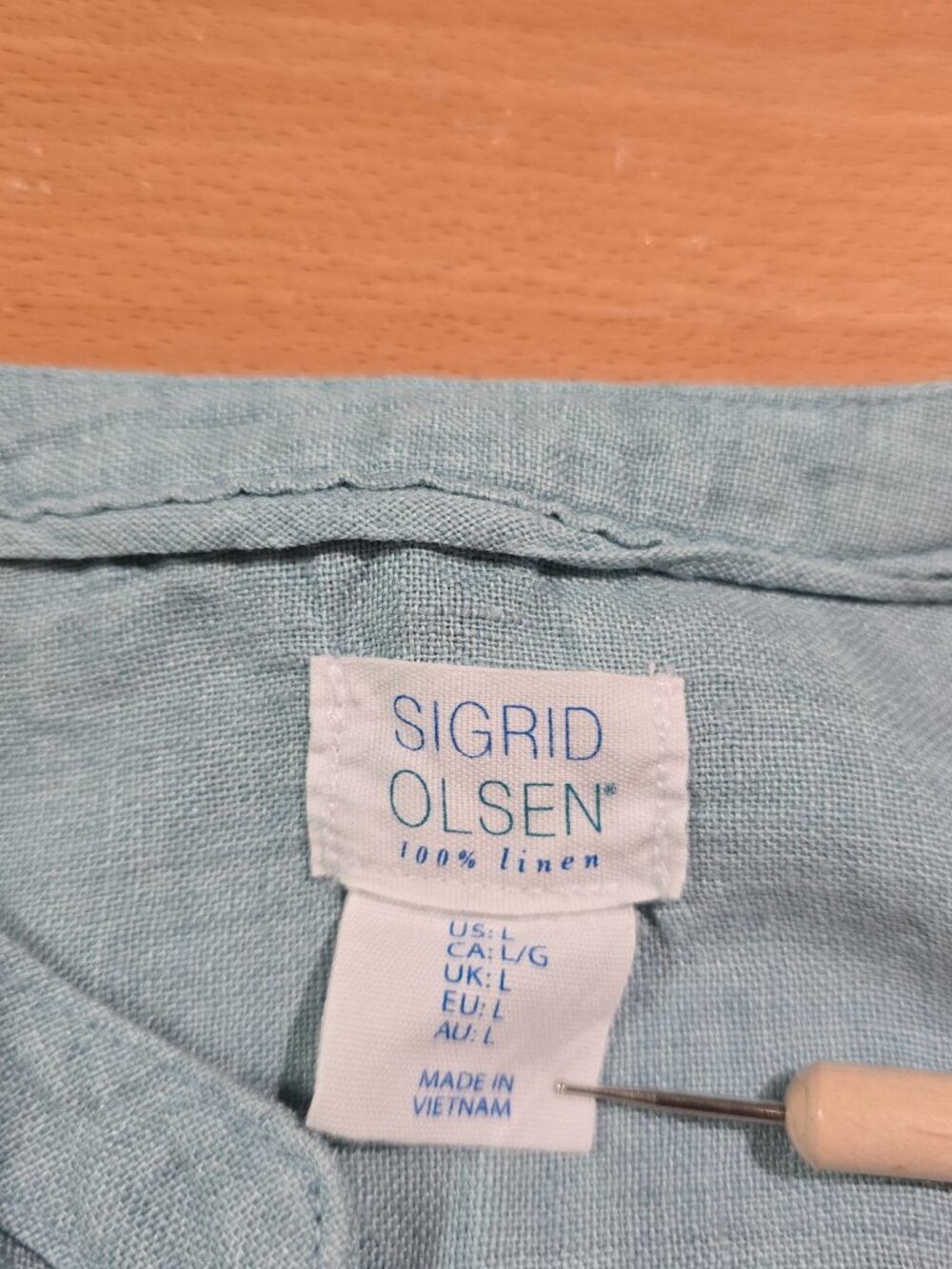 Sigrid Olsen Women's 100% Linen Shirt Button Down Roll Tab Sleeve Aqua Blue Sz L - Picture 7 of 8